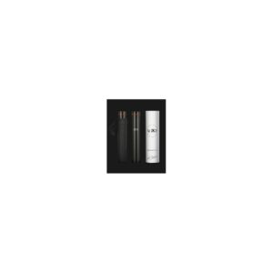 Flacon ou "flasque" cylindrique, en acier inoxydable noir mat - Modèle Ukkomatti® 100 Black Damascus