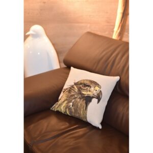Coussin motif Tête d'aigle (pygargue) sur fond beige - Haute Qualité - Format 45 x 45 cm