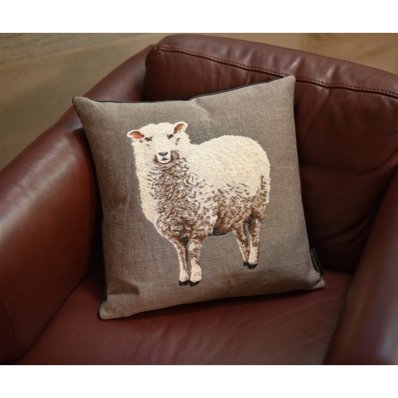 Coussin motif Mouton sur fond gris - Haute Qualité et belle finition - Format 45 x 45 cm