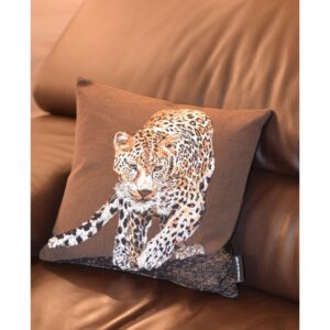 Coussin motif Léopard fond marron - Haute Qualité et belle finition - Format 45 x 45 cm