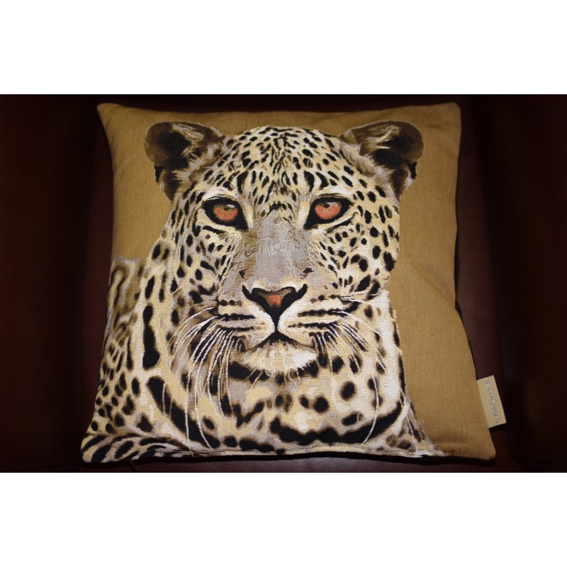 Coussin motif tête de tigre du Bengale, sur fond beige - Haute Qualité et belle finition - Format 45 x 45 cm