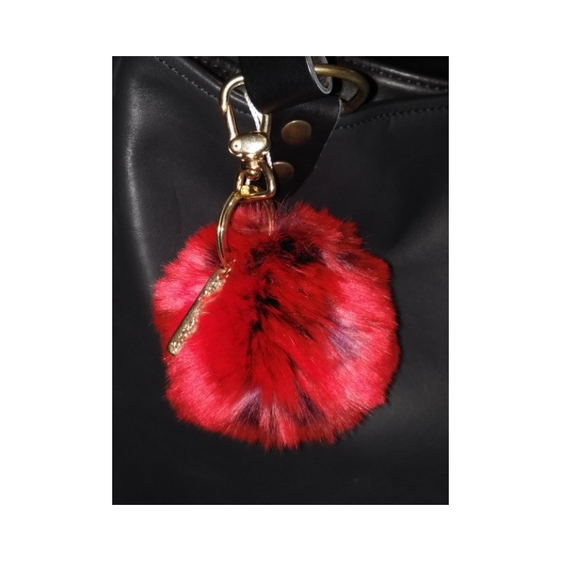 Porte-clefs original, en fausse fourrure - Bijou de sac - Modèle "Rouge", par Evelyne Prélonge®