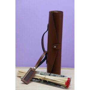 Trousse à allumettes longues, en cuir naturel cousu main - Teinte camel