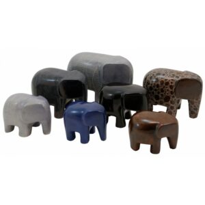 Eléphant en pierre naturelle de Kisii - Sculpture design Amboseli - Teinté noir