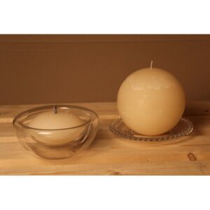 Bougie de table de haute qualité, de forme sphérique - Modèle Rustique, teinte blanc "asperge" - Luz Your Senses®