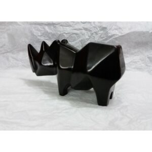 Rhinocéros stylisé, en pierre naturelle de Kisii - Sculpture design - Teinté et ciré noir
