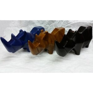 Rhinocéros stylisé, en pierre naturelle de Kisii - Sculpture design - Teinté bleu