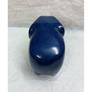 Eléphant en pierre naturelle de Kisii - Sculpture design Amboseli - Teinté et ciré bleu indigo