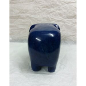 Eléphant en pierre naturelle de Kisii - Sculpture design Amboseli - Teinté et ciré bleu indigo