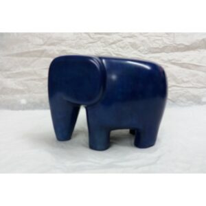 Eléphant en pierre naturelle de Kisii - Sculpture design Amboseli - Teinté et ciré bleu indigo