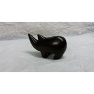 Rhinocéros en pierre naturelle de Kisii - Sculpture design Kifaru - Teinté et ciré noir