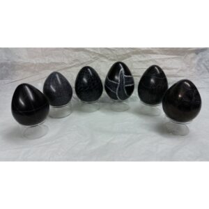 Oeuf à motifs gravés, en pierre naturelle de Kisii - Sculpture design - Teinté noir