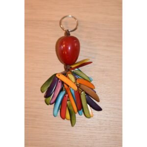 Porte-clefs "flamme" - Réalisation artisanale en ivoire végétale à tonalité dominante rouge