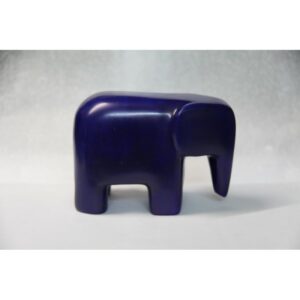 Eléphant en pierre naturelle de Kisii - Sculpture design Amboseli - Teinté bleu indogo