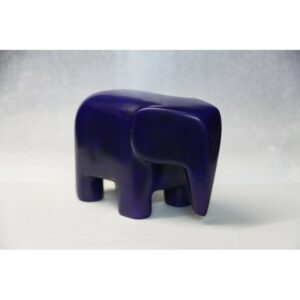 Eléphant en pierre naturelle de Kisii - Sculpture design Amboseli - Teinté bleu indogo