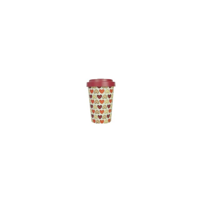 Tasse "To Go" en Bambou "Retro Hearts Red" - M - Woodway
