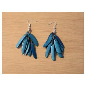 Boucles d'oreilles "Flamme" Turquoises - Création et réalisation artisanale en ivoire végétal (corozo)
