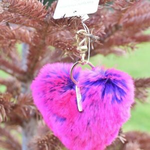 Porte-clefs "coeur" original, en fausse fourrure - Bijou de sac - Modèle "Rose", par Evelyne Prélonge®