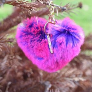 Porte-clefs "coeur" original, en fausse fourrure - Bijou de sac - Modèle "Rose", par Evelyne Prélonge®