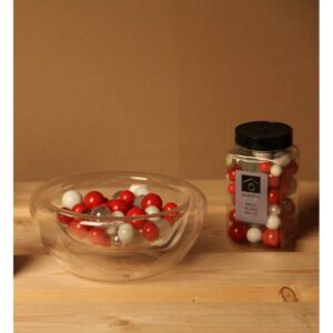 Billes en verre de tonalités variées à dominante rouge, pour décorations personnalisées