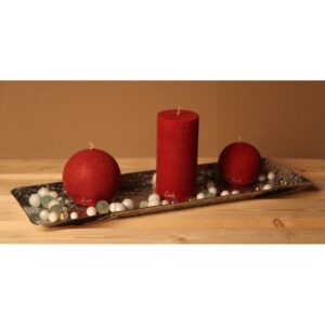 Bougie de table de haute qualité, de forme cylindrique - Modèle Velours, teinte rouge "antique" - Luz Your Senses®