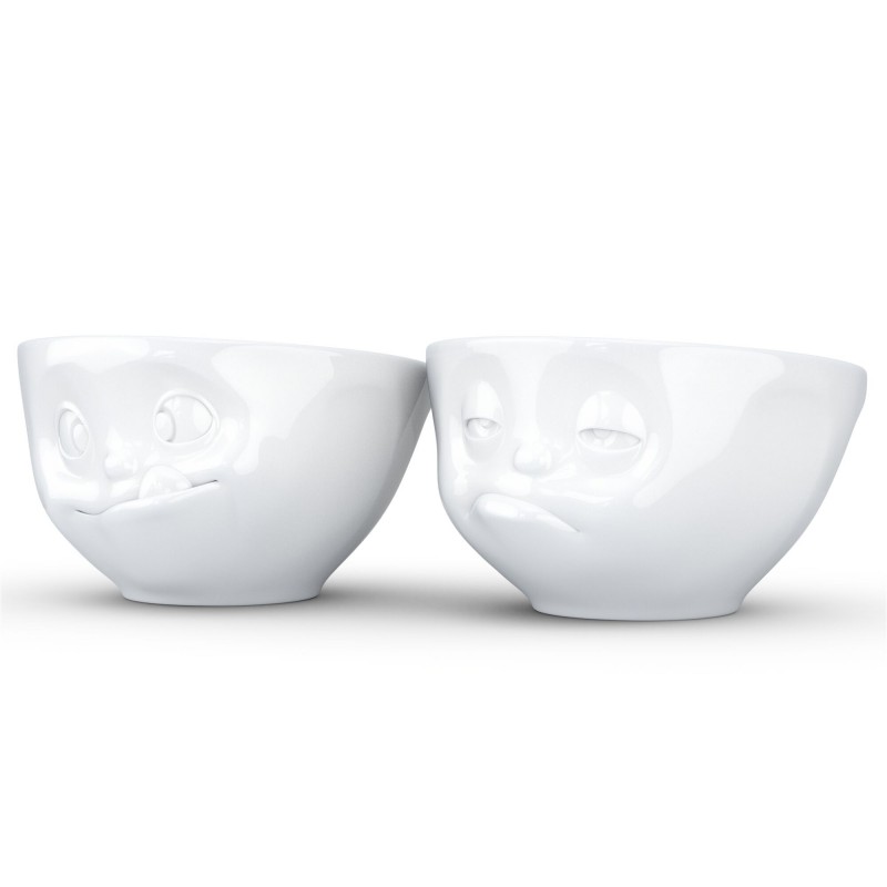 Duo de bols Humeur "Heureux et S'te plait" en porcelaine blanche , par Tassen® - Vol. 200 ml